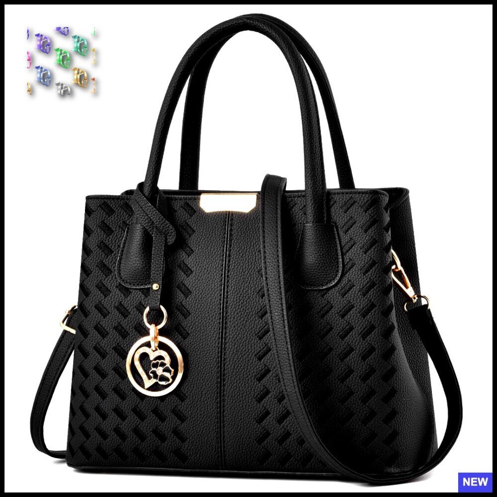 Black PU Leather Satchel Tote Shoulder Bag Top Handle Utility Chic